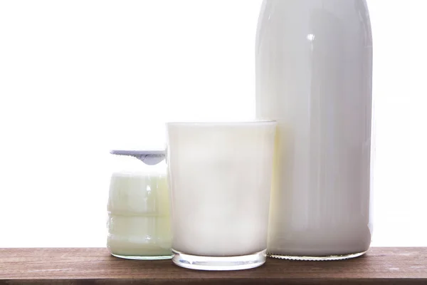Produtos Lácteos Vidro Garrafa Leite Iogurte — Fotografia de Stock