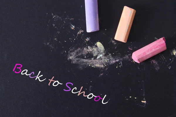 Concept Retour École Avec Crayon Couleur Tableau Noir — Photo