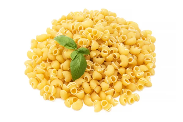 Raw Pasta Basil Isolated White — Stock Photo, Image