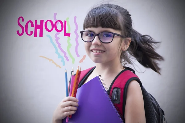 Student Met Boeken Geïsoleerd Terug Naar School — Stockfoto