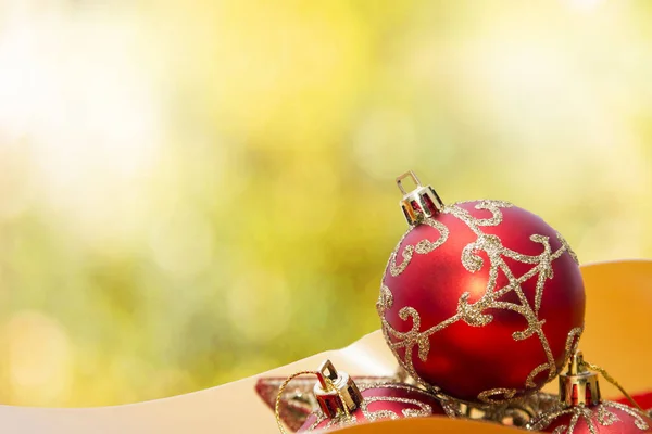 Tarjeta Navidad Bolas Cintas Navideñas — Foto de Stock