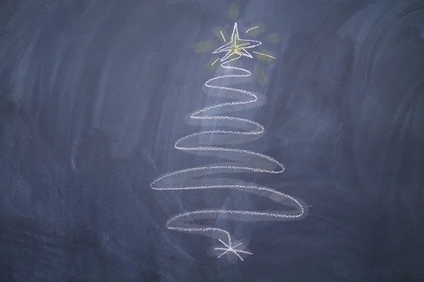 Hand Drawn Christmas Tree Chalk Blackboard Spiral Form New Year — Stock Photo, Image