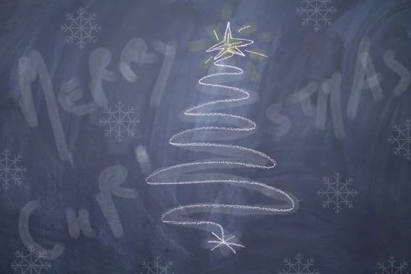 Candeeiro Desenhado Mão Árvore Natal Chalk Blackboard Forma Espiral Novo — Fotografia de Stock