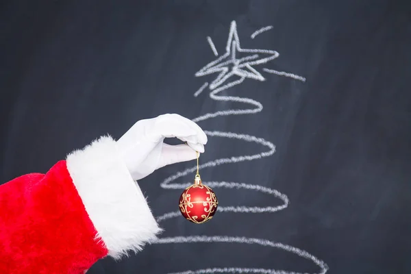 Papai Noel Mão Segurando Bola Natal Ano Novo Cartão Felicitações — Fotografia de Stock