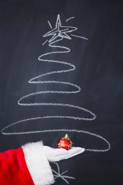 Papai Noel Mão Segurando Bola Natal Ano Novo Cartão Felicitações — Fotografia de Stock