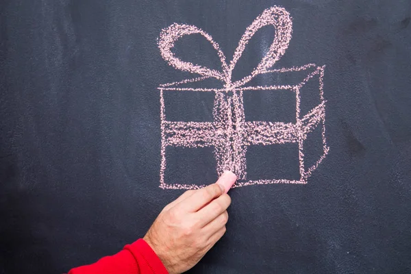 Handtekening Met Krijt Het Schoolbord Kerstcadeau Kerstmis Nieuwjaarskaart — Stockfoto