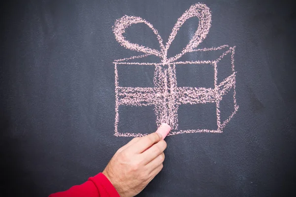 Handzeichnung Mit Kreide Auf Der Tafel Weihnachtsgeschenk Weihnachts Und Neujahrsgrußkarte — Stockfoto