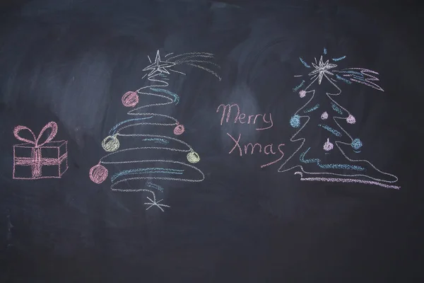 Candeeiro Desenhado Mão Árvore Natal Chalk Blackboard Forma Espiral Novo — Fotografia de Stock