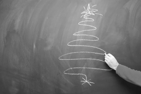 Hand Drawn Christmas Tree Chalk Blackboard Spiral Form New Year — Stock Photo, Image