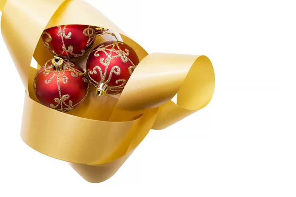 Kerstkaart Kerstballen Linten Geïsoleerd — Stockfoto