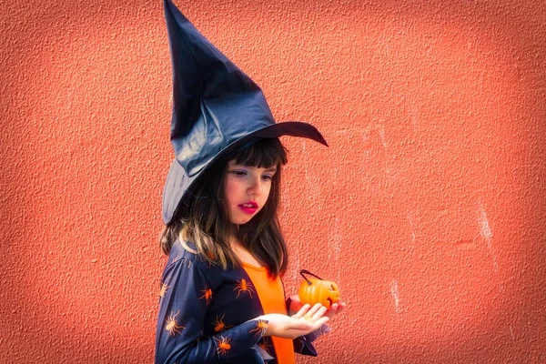 Portrait Witch Pumpkin Halloween Party — Stock Photo, Image