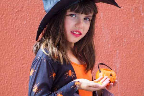 Portret Van Heks Met Pompoen Halloween Party — Stockfoto