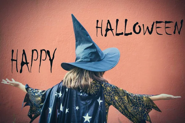 Porträtt Häxa Bakifrån Halloween Fest — Stockfoto