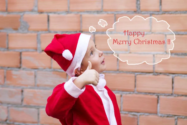 Niño Con Los Pulgares Hacia Arriba Felicitando Navidad Año Nuevo — Foto de Stock