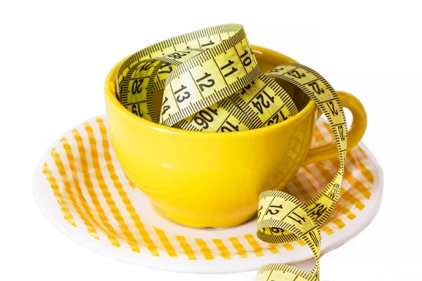 Δίαιτα Και Αδυνατίσματος Έννοια Κίτρινη Ταινία Μέτρο Μέσα Στο Φλιτζάνι — Φωτογραφία Αρχείου