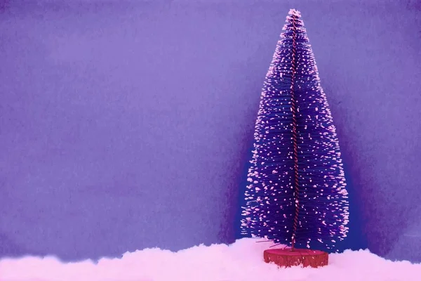 Árbol Navidad Nieve Sobre Fondo Azul —  Fotos de Stock