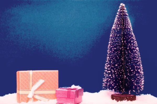 Carte Noël Avec Coffrets Cadeaux Sapin Noël — Photo