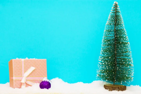 Albero Natale Regalo Sfondo Blu — Foto Stock