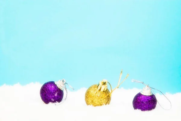 Christmas Balls Snow Blue Background — Stock Photo, Image
