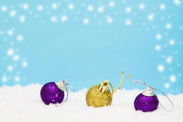 Kerstkaart Met Kerstballen Sneeuw — Stockfoto