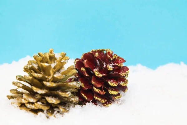 Ananas Dans Neige Sur Fond Bleu — Photo