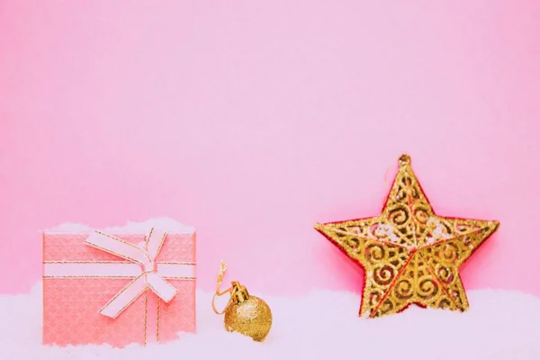 Postal Navidad Con Caja Regalo Bolas — Foto de Stock