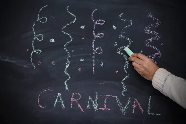 drawing on chalkboard with colorful chalk poster carnival