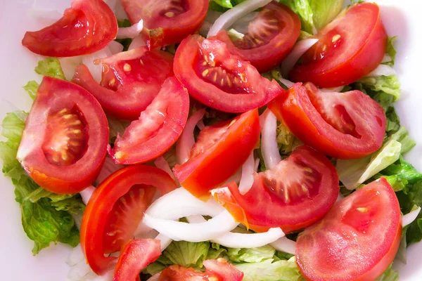 Skål Med Sallad Och Tomatsallad Kost Och Mat Koncept — Stockfoto