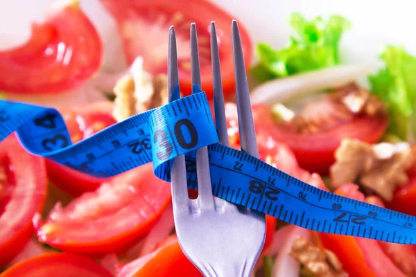 Fita Métrica Enrolada Garfo Conceito Dieta Saúde — Fotografia de Stock