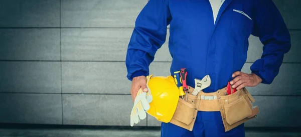 Atividade Construção Com Pedreiro Construtor Equipado — Fotografia de Stock