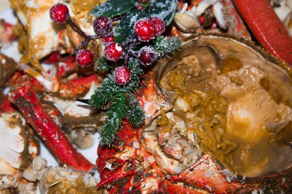 Seafood Crab Cut Tray Dinner Christmas Food — Stock Photo, Image