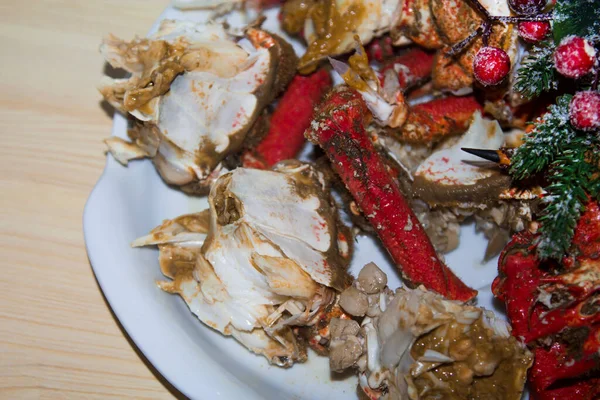 Seafood Crab Cut Tray Dinner Christmas Food — Stock Photo, Image