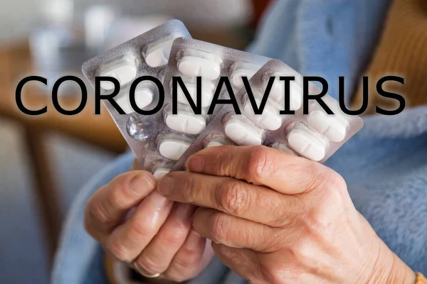 Hands Holding Tablet Pills Infections Concept Virus Coronavirus Prevention — Stock Photo, Image