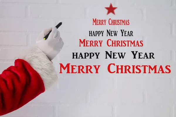 Santa Claus Writing Christmas New Year Congratulations Pen — Stock Photo, Image