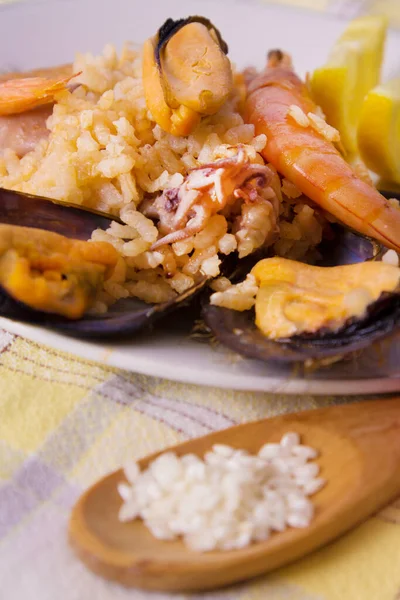 Leckeres Fischgericht Reis Mit Meeresfrüchten — Stockfoto