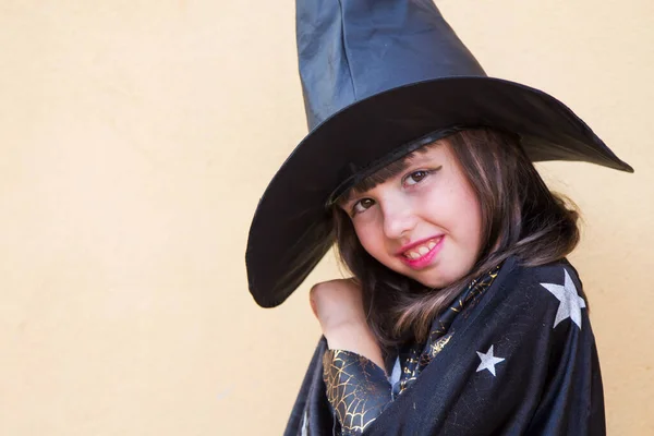 Girl Dressed Witch Halloween Party — Stock Photo, Image
