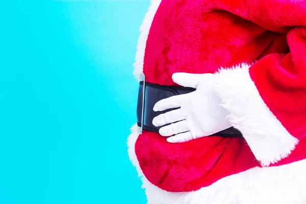 Santa Claus Brzuch Niebieskim Tle — Zdjęcie stockowe