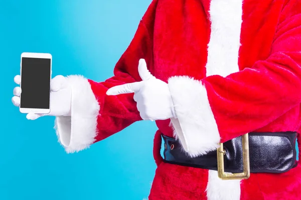 Święty Mikołaj Swoją Komórką — Zdjęcie stockowe