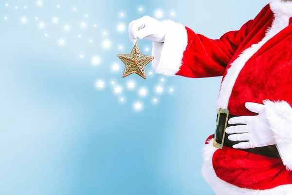 Papai Noel Com Uma Estrela Natal Mão Cartão Natal — Fotografia de Stock