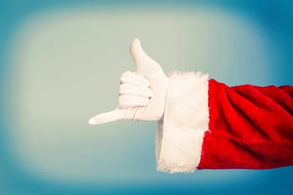 Babbo Natale Chiamare Gesto Alza Braccio All Orecchio Finge Parlare — Foto Stock