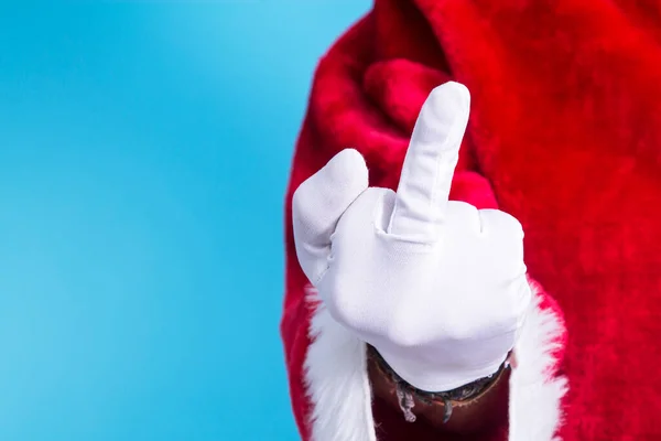 Happy New Year with Middle Finger Up Hand Gesture with Red Santa