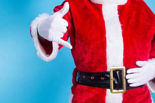 Pai Natal Chama Gesto Levanta Lado Para Outro Finge Falar — Fotografia de Stock