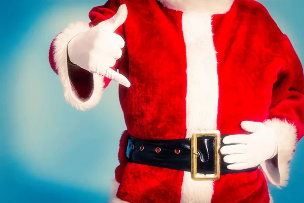 Pai Natal Chama Gesto Levanta Lado Para Outro Finge Falar — Fotografia de Stock