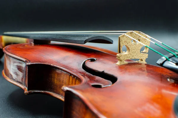 Violino Professionale Visto Lato Con Particolare Attenzione Ponte Foro Girato — Foto Stock