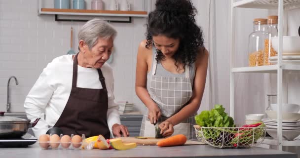 Nagranie Starszej Kobiety Młodej Dziewczyny Gotującej Kuchni — Wideo stockowe