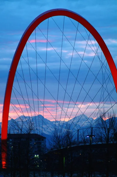 Turin, Piedmont, Italy the  Arch  with the snowy Alps on background.