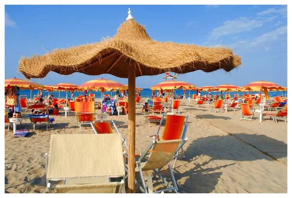 Цветные Пляжные Зонтики Песчаном Пляже — стоковое фото
