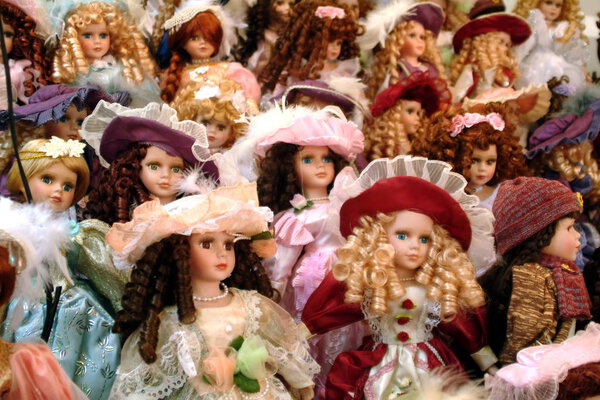 Dolls collectible for sale on market stall