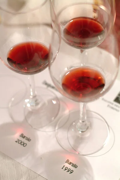 Turin, Piedmont, Italy. -10/26/2009- Fair "Wine show" wine tasting of aged red wine Barolo. — Stock Photo, Image