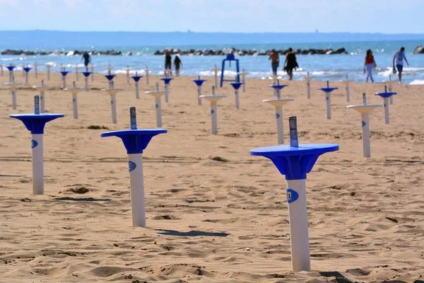Termoli Molise Talya 2020 Kumlu Bir Plajda Hamamda Sosyal Mesafeyi — Stok fotoğraf